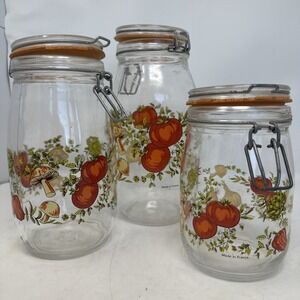 Set Of 3 Vintage Glass Spice Of Life Canisters Arcoroc France 1L, 1.5L & 2L